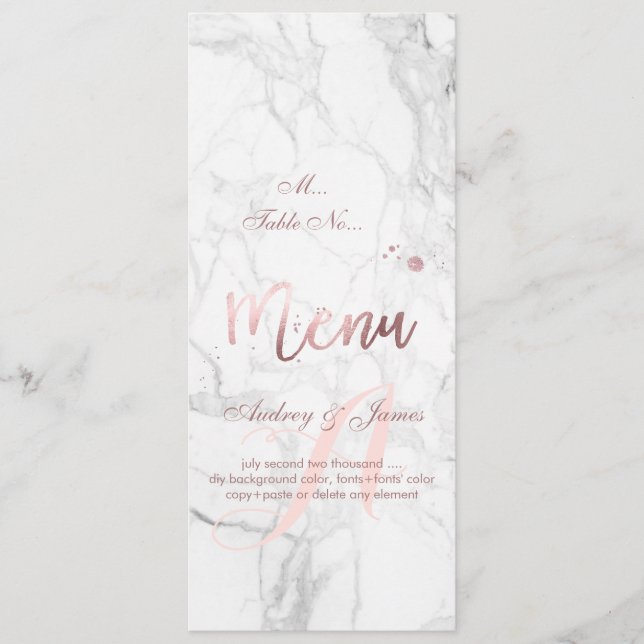 PixDezines Menü Imitate Rose Gold+Schwarze Streife Menükarte (Vorderseite)