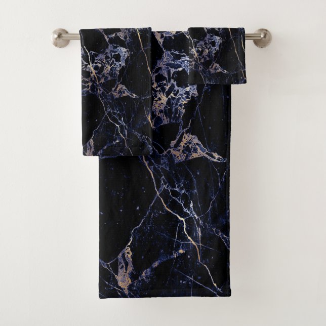 PixDezines MIDNIGHT BLUE MARBLE+IMITATS GOLD VEINS Badhandtuch Set (Insitu)