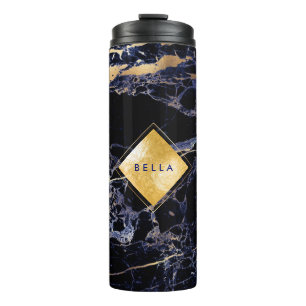 PixDezines MIDNIGHT BLUE MARBLE IMITATS GOLD VEINS Thermosbecher