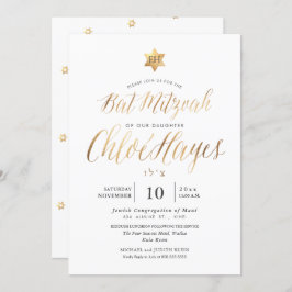 PixDezines Minimalistisch Gold Bat Mitzvah, Script Einladung