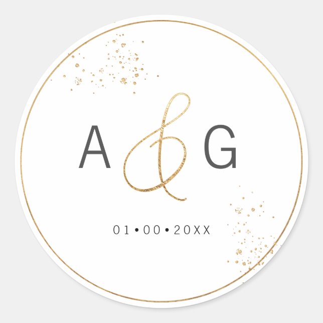 PixDezines Minimalistische Imitate Gold Ampersand Runder Aufkleber (Vorderseite)