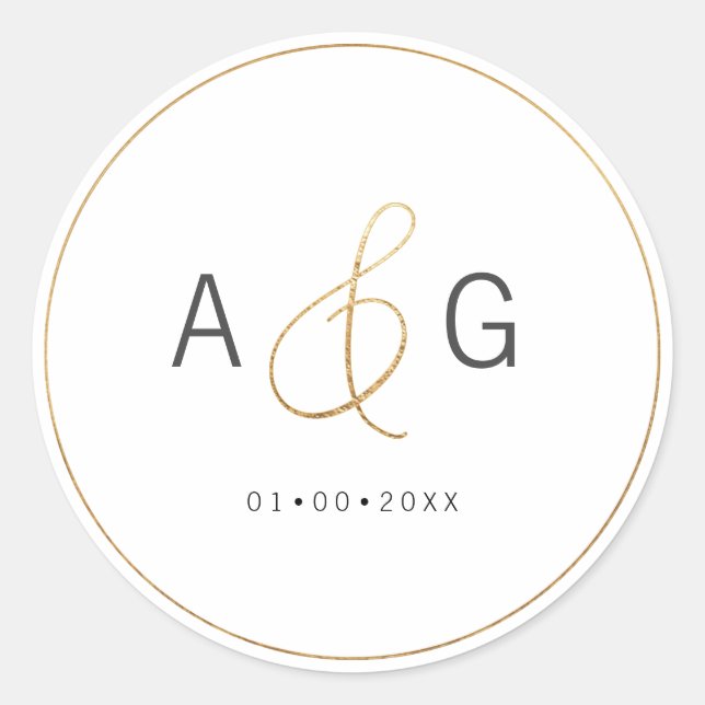 PixDezines Minimalistische Imitate Gold Ampersand Runder Aufkleber (Vorderseite)