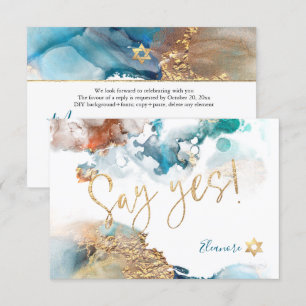 PixDezines Mitzvah ✡ H2 Galaxy Abstrakter Aquamari RSVP Karte