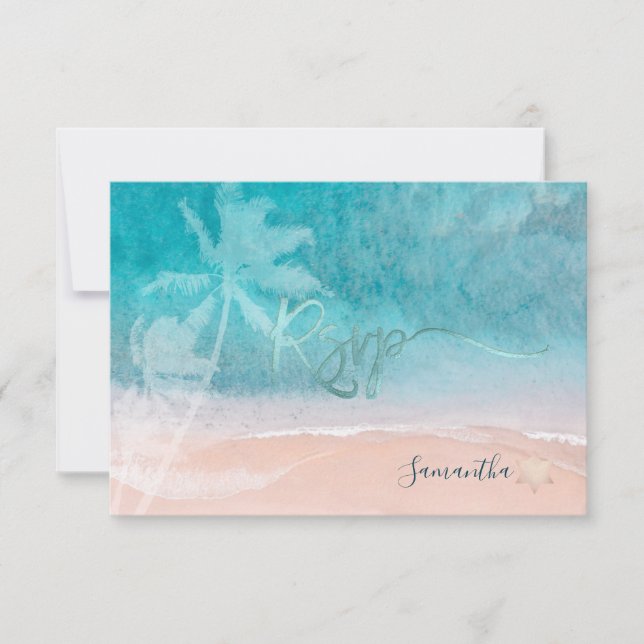 PixDezines Mitzvah UAWG Beach Palmen RSVP Karte (Vorderseite)