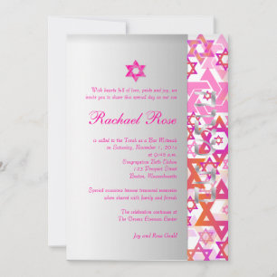 PixDezines Mod stars/Bar Mitzvah/heiß rosa/silber Einladung