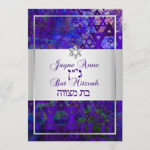 PixDezines Mod stars/Bar Mitzvah/violett/silber Einladung