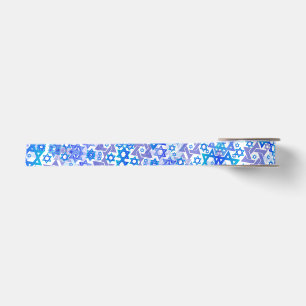 PixDezines Mod Stern Davids, Blau, Chanukka Satinband