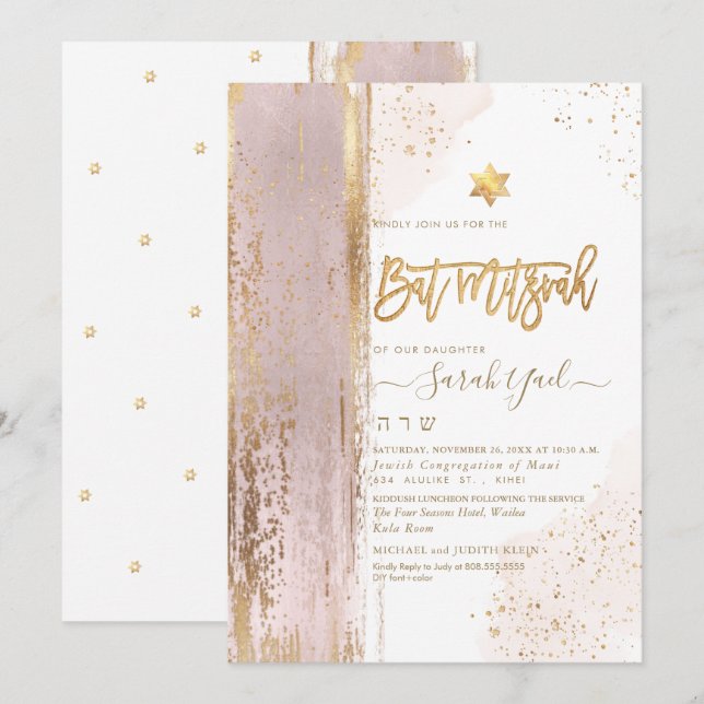 PixDezines Modernes Abstraktes Tallit Bat Mitzvah Einladung (Vorne/Hinten)