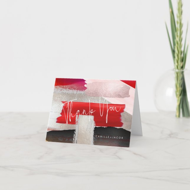 PixDezines Modernes Wasserfarbenrot Schwarz Dankeskarte (Vorderseite)