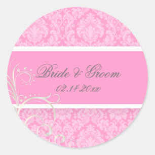 PixDezines Moiré-Damask-Hochzeitsaufkleber Runder Aufkleber