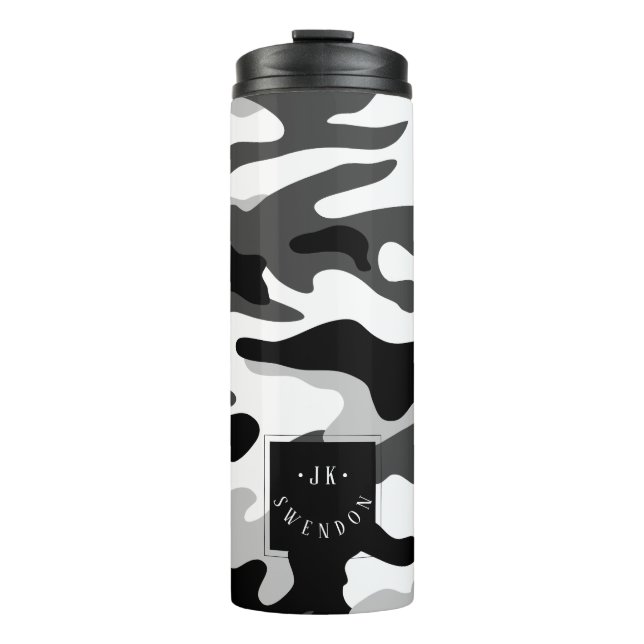 PixDezines Monogram Arctic Snow Camouflage Thermosbecher (Vorderseite)