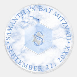 PixDezines Monogram Blue Honeycomb Mitzvah Runder Aufkleber