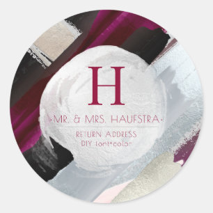 PixDezines Monogram, Blush+Burgund Wasserfarbe Runder Aufkleber