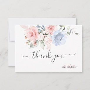 PixDezines Monogram Blush Pink Dusty Blue Rose Dankeskarte