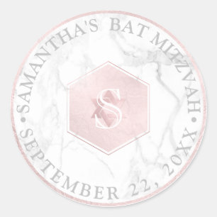 PixDezines Monogram Blush Pink Honeycomb Mitzvah Runder Aufkleber