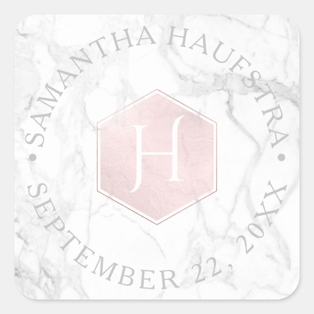 PixDezines Monogram Blush Pink Honeycomb Quadratischer Aufkleber (Vorderseite)