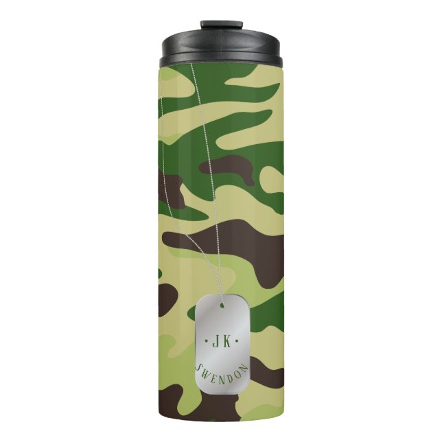PixDezines Monogram Dogtag Forest Green Camouflage Thermosbecher (Vorderseite)