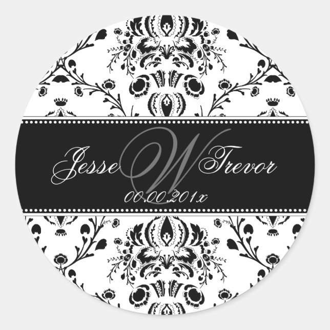 PixDezines Monogram Dolcè Damask, DIY Farbe Runder Aufkleber (Vorderseite)