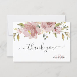 PixDezines Monogram H2 Dusty Rose Blume Dankeskarte