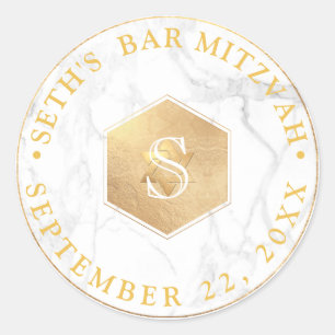PixDezines Monogram Imitate Gold Honeycomb Mitzvah Runder Aufkleber