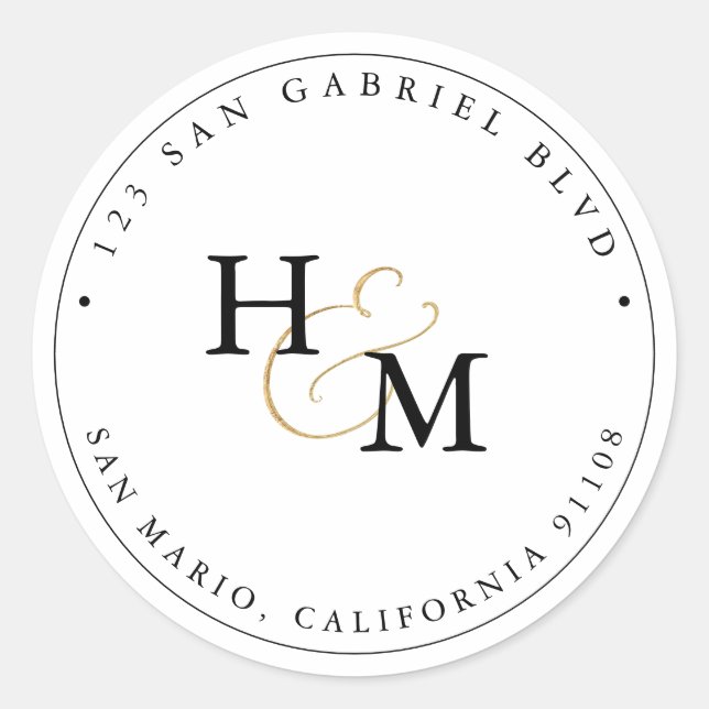 PixDezines Monogram Imitate Gold Script Ampersand Runder Aufkleber (Vorderseite)