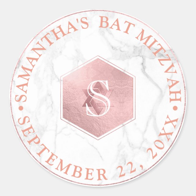 PixDezines Monogram Imitate Rose Honeycomb Mitzvah Runder Aufkleber (Vorderseite)