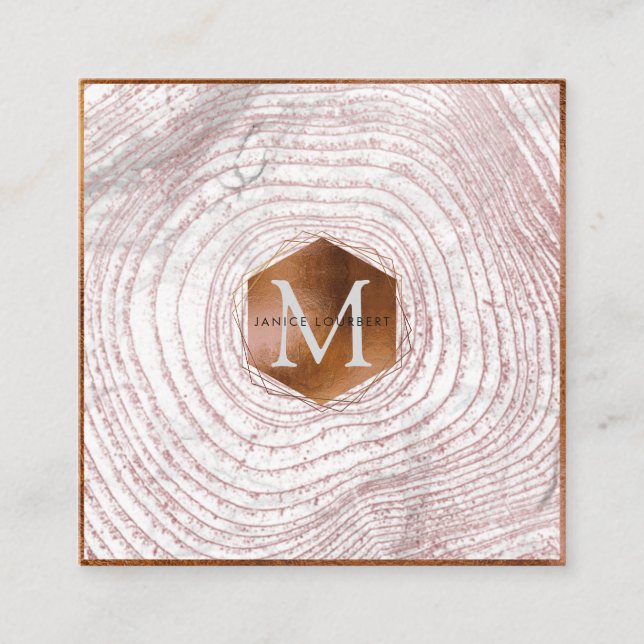 PixDezines MONOGRAM IMITATS KUPER TREE RINGS Quadratische Visitenkarte (Vorderseite)