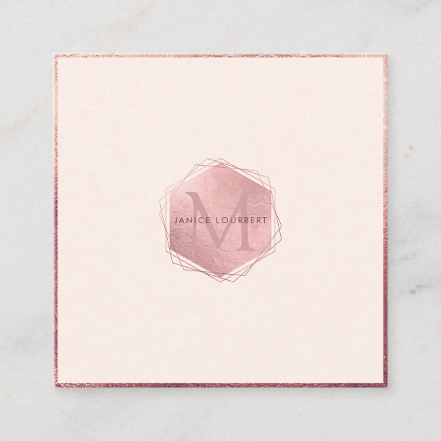 PixDezines MONOGRAM/IMITATS ROSE GOLD, BLUSH PINK Quadratische Visitenkarte (Vorderseite)