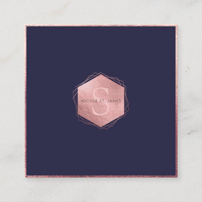 PixDezines MONOGRAM/IMITATS ROSE GOLD, NAVY BLUE Quadratische Visitenkarte (Vorderseite)