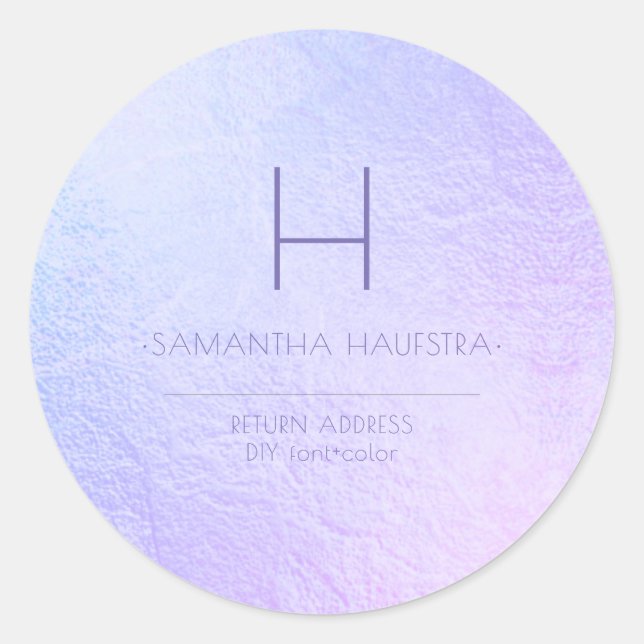 PixDezines Monogram Iridescent Hydrangea+Violet Runder Aufkleber (Vorderseite)