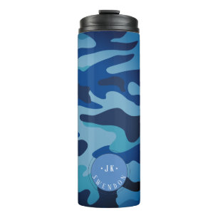 PixDezines Monogram Marine Blue Camouflage Thermosbecher