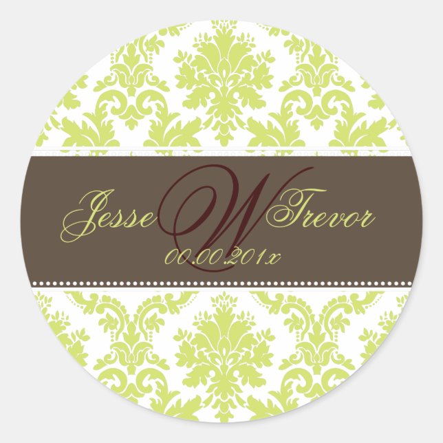PixDezines Monogram Paloma Damask, DIY Farben Runder Aufkleber (Vorderseite)
