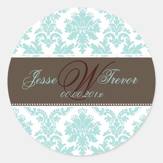 PixDezines Monogram Paloma Damask, DIY Farben Runder Aufkleber (Vorderseite)