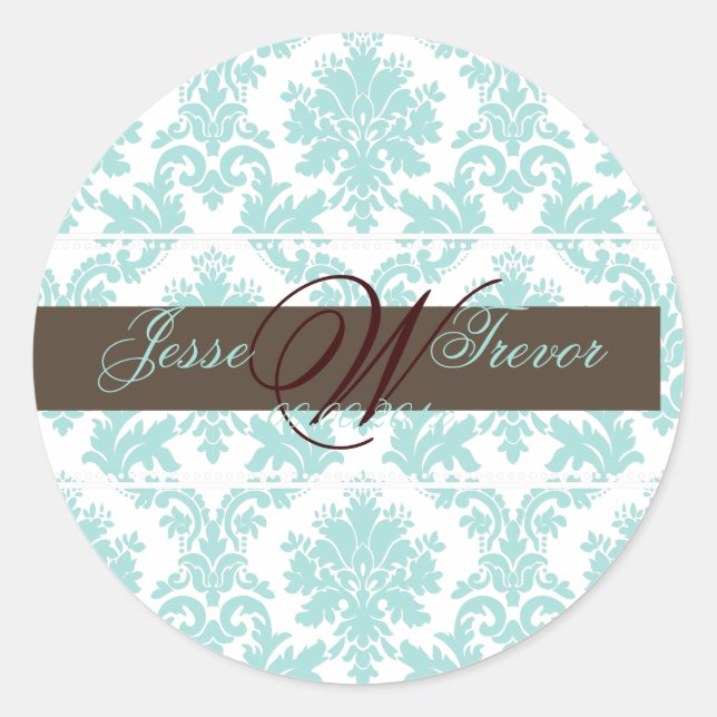 PixDezines Monogram Paloma Damask, DIY Farben Runder Aufkleber (Vorderseite)