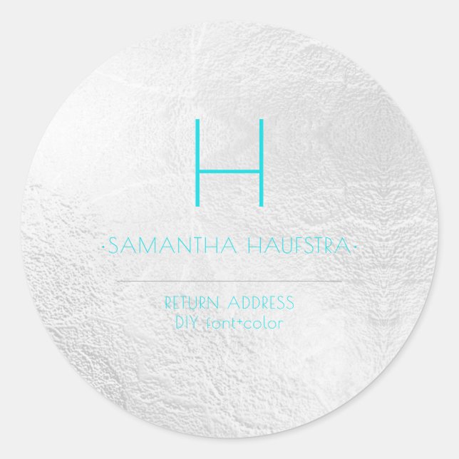 PixDezines Monogram Platinum+Aqua Runder Aufkleber (Vorderseite)