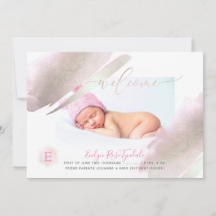 PixDezines MONOGRAM, PLATINUM+BLUSH Baby Girl Ankündigung
