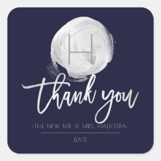 PixDezines Monogram Silver Foil, DIY Navy Blue Quadratischer Aufkleber