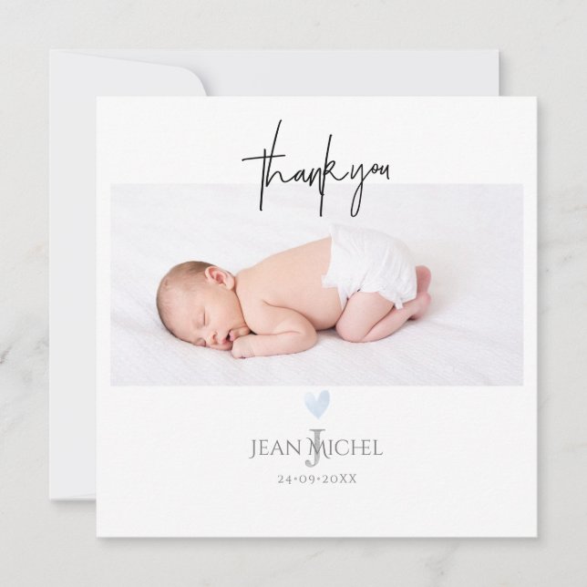 PixDezines Monogram Vielen Dank Baby Blue Heart Einladung (Vorderseite)