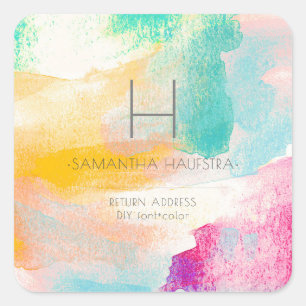 PixDezines Monogram Wasserfarbenpinsel Schlaganfäl Quadratischer Aufkleber