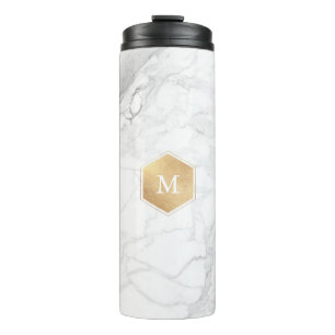 PixDezines MONOGRAM WEISSER MARBLE+HONEYCOMB Thermosbecher