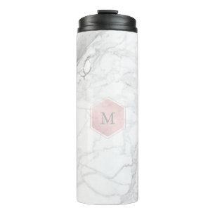 PixDezines MONOGRAM WHITE MARBLE+BLUSH HONEYCOMB Thermosbecher
