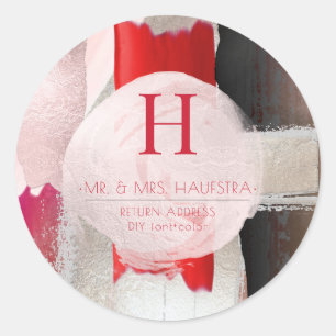 PixDezines Monogramm, Blush+Red-Farbblock Runder Aufkleber
