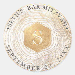 PixDezines Monogramm Fauxgold Baumringe Mitzwa Runder Aufkleber