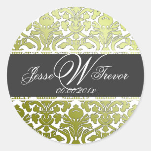 PixDezines Monogramm-Flora-Damast, DIY-Farbe Runder Aufkleber