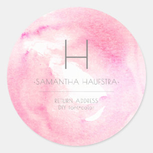 PixDezines Monogramm Himbeer-Rosa Wasserfarbe Runder Aufkleber