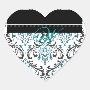 PixDezines Monogramm Rossi Damast, DIY-Farbe Herz-Aufkleber