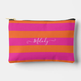 PixDezines Monogramm-Streifen Pink Grapefruit Oran Zubehörtasche