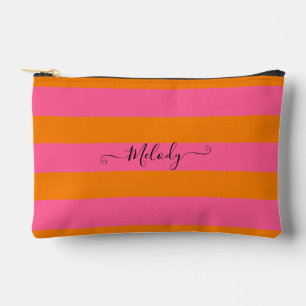 PixDezines Monogramm-Streifen Pink Grapefruit Oran Zubehörtasche