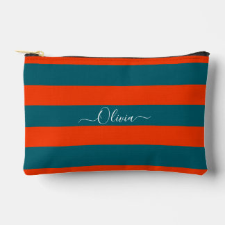PixDezines Monogramm-Streifen Teal Rost Orange Zubehörtasche