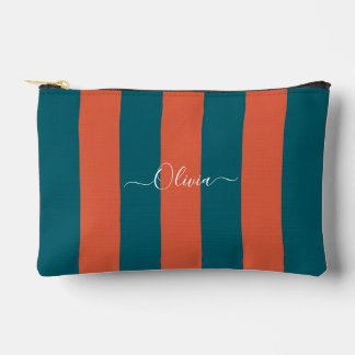 PixDezines Monogramm-Streifen Teal Rost Orange Zubehörtasche